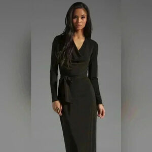 HAUTE HIPPY Long Sleeve Cowl Gown Maxi Dress with Self Belt in Black Size M